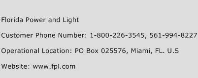 florida power light contact number