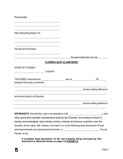 florida quit claim deed form template