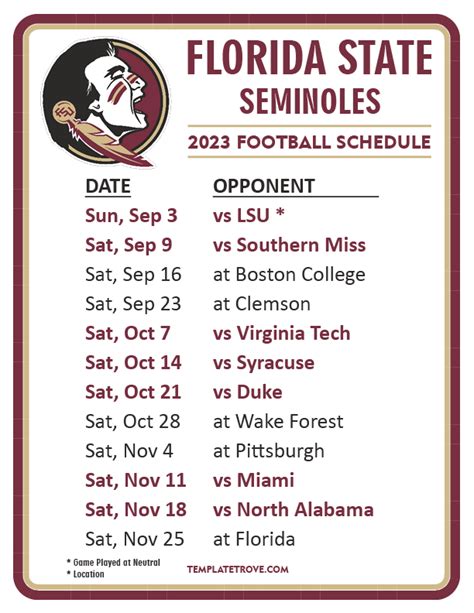 florida state schedule football 2023