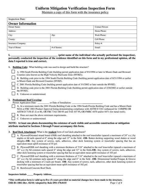 florida wind mitigation form template