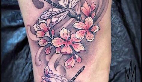 Dragonfly with Flower Tattoo Art | Flower and dragonfly tattoo Flower