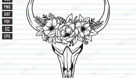Longhorn Skull With Flowers Tattoo - inlemoistyi