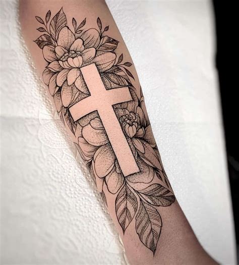 Incredible Flower Cross Tattoo Designs 2023