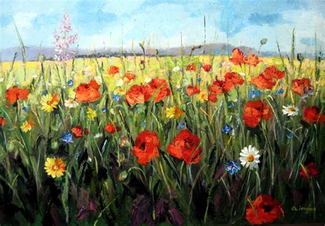 Oil Painting Landscape Spring Flower Field Landscape Etsy