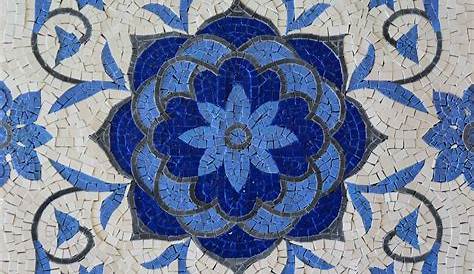 11 in. x 10 in. Blue Celeste Flower Pattern Polished Marble Mosaic Tile