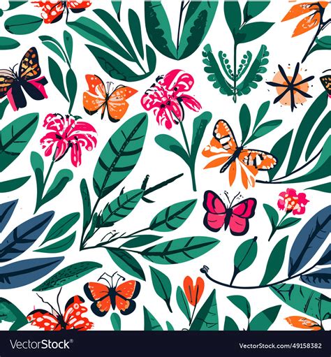 Flower And Butterfly Pattern Vector