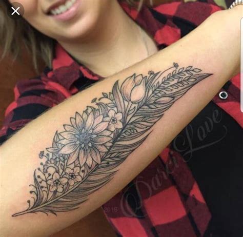 Inspirational Flower And Feather Tattoo Designs Ideas
