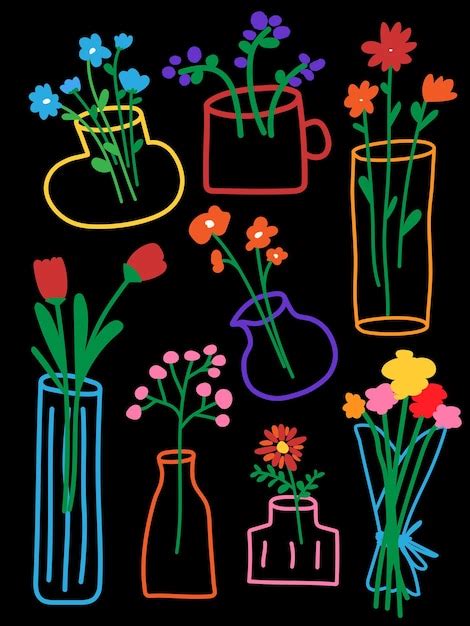 Flower Doodles Black Background