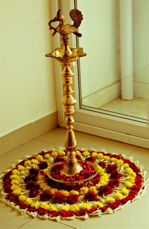 Flower Rangoli Around Lamp