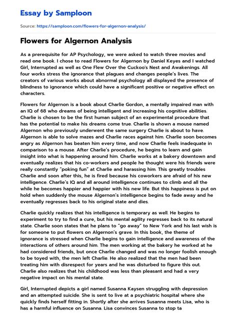 Flowers For Algernon Essay Examples