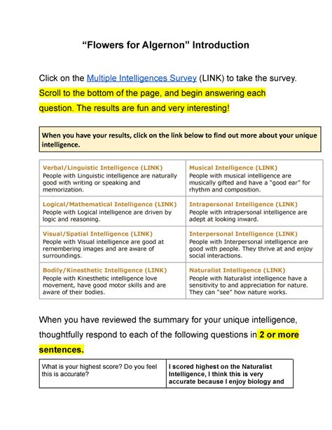 Flowers For Algernon Introduction