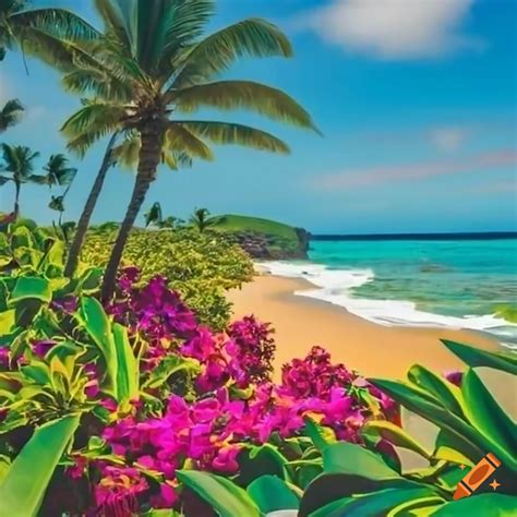 Flowers Palm Trees Beach