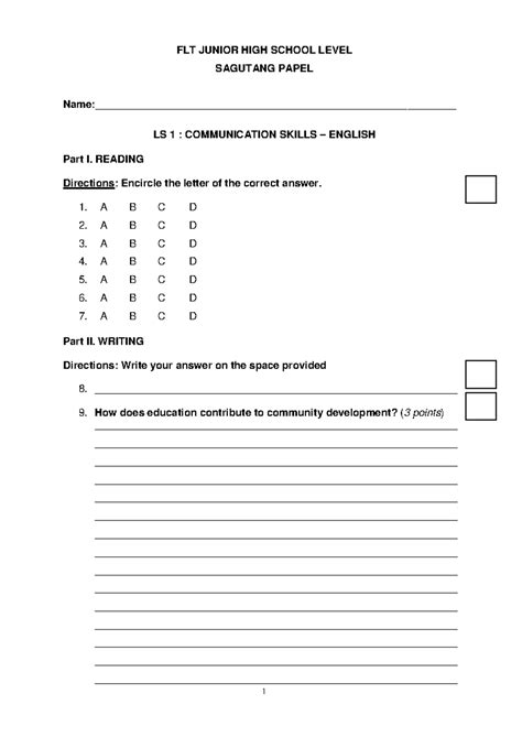 Flt Junior High School Answer Key