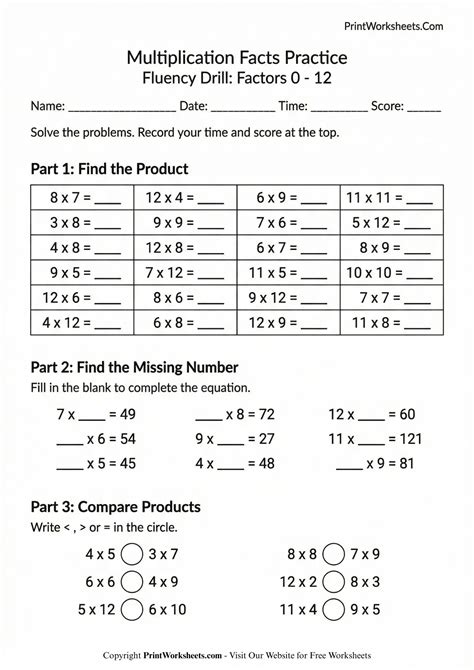Fluency Practice 4Th Grade Worksheet Math