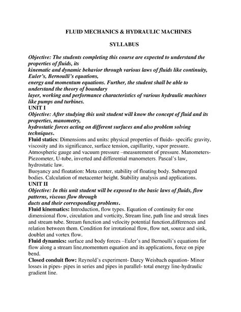 Fluid Mechanics And Hydraulic Machines Objective Questions