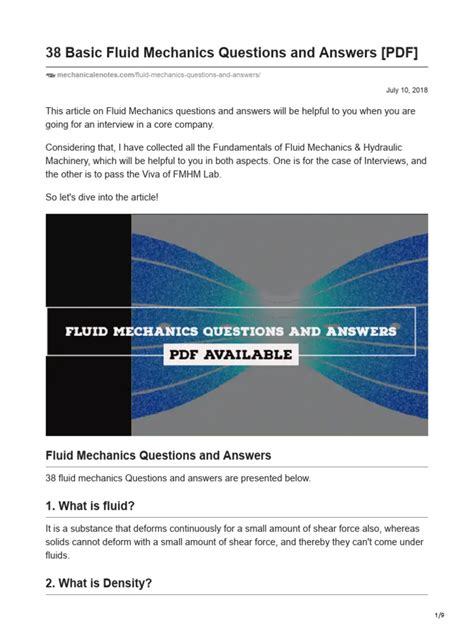 Fluid Mechanics Basic Questions And Answers