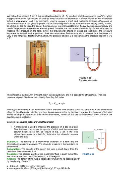 Fluid Mechanics Manometer Problems And Solutions
