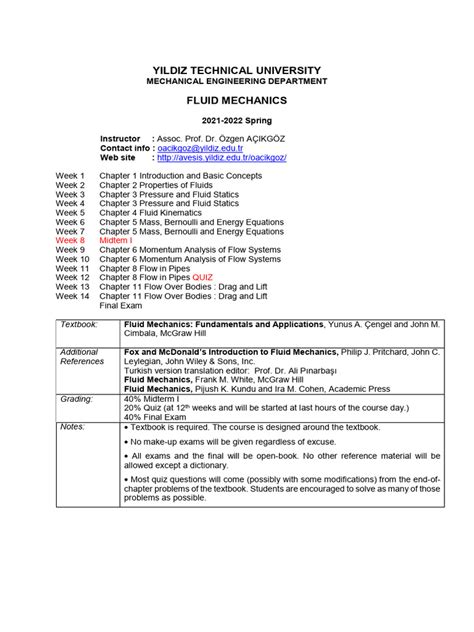 fluid mechanics syllabus for mechanical engineering