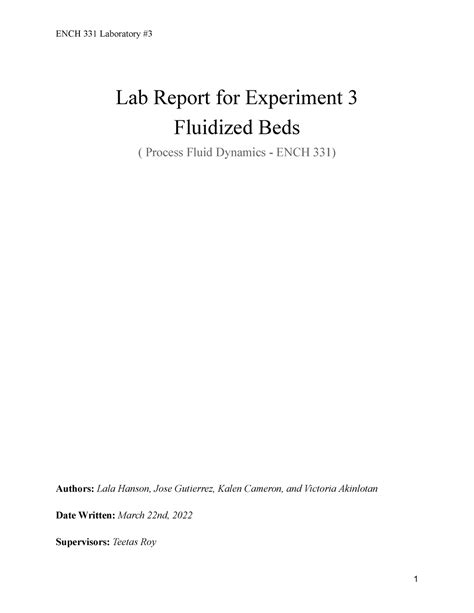 Fluidised Bed Lab Report