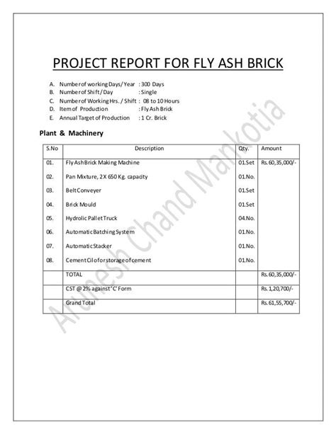 fly ash brick project report pdf latest