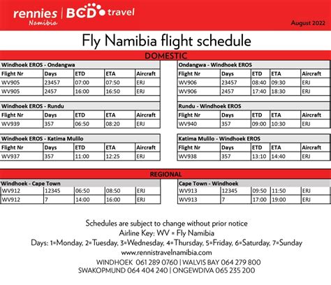 fly namibia flight schedule