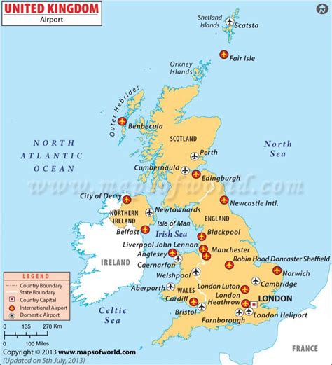 UK international airports map Map of UK international airports
