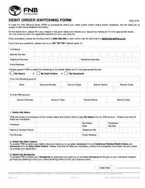 fnb debit order authorisation form