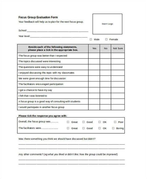 focus group evaluation form template