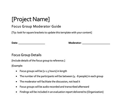 Focus Group Moderator Guide Template