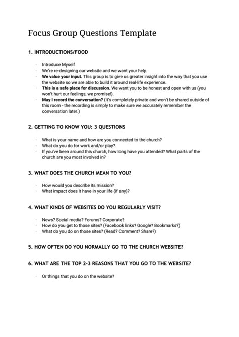 focus group questions form template