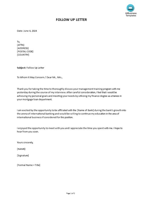 FREE 8+ Sample Interview Follow Up Letter Templates in PDF MS Word