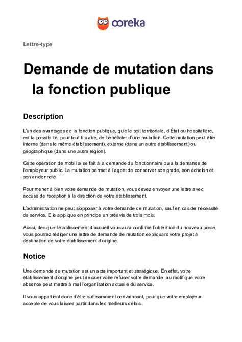 lettre demande de mutation fonction publique