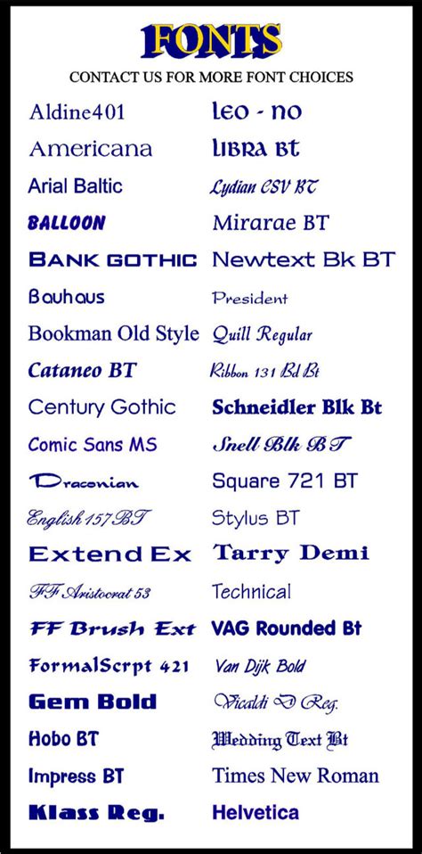 font style name list in html