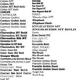 font styles list with examples