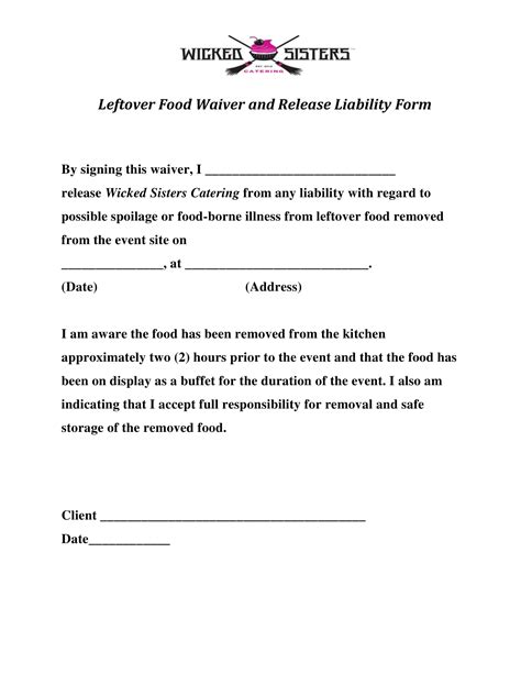 Free Online Food Waiver Form Template 123FormBuilder