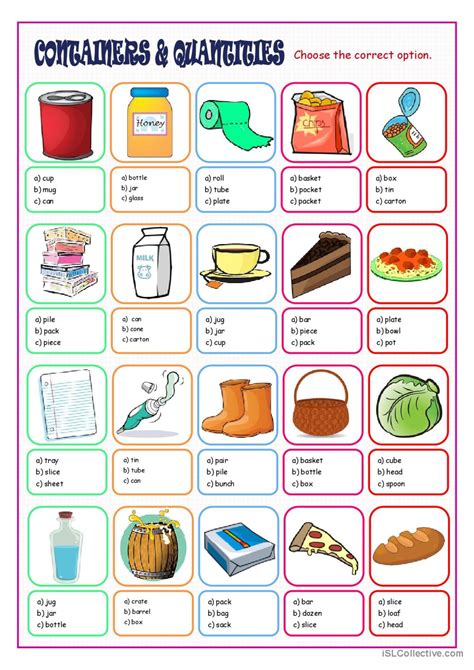 Food Containers And Quantities Exercises
