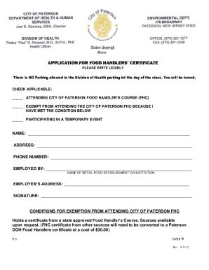 Food Handler Certificate Application Form