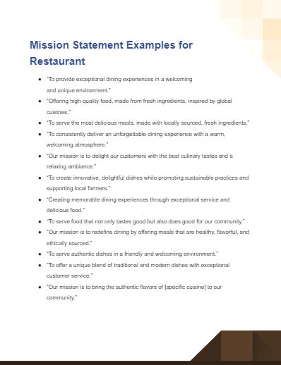 food mission statement examples