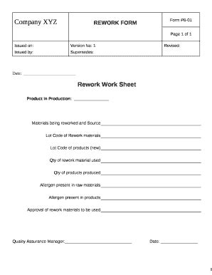 food process rework form template