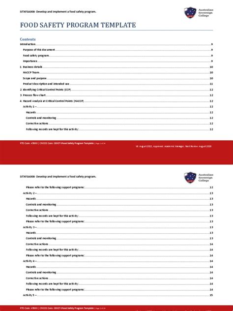 Food Safety Program Template Records