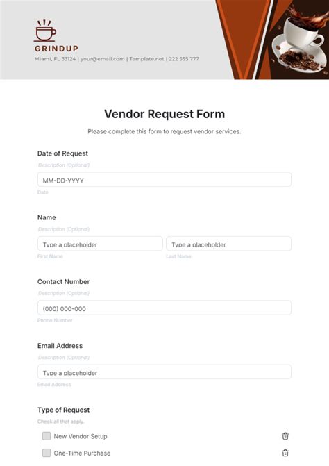 food vendor request form template