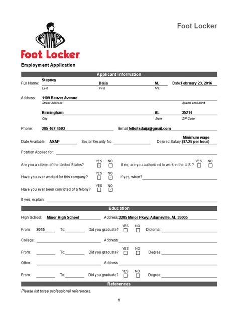 Download Foot Locker Job Application Form Careers PDF