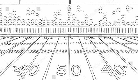 American football field black and white drawing image. Clipart image