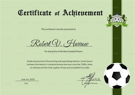 Soccer Certificate Diploma With Golden Cup Vector. Football regarding