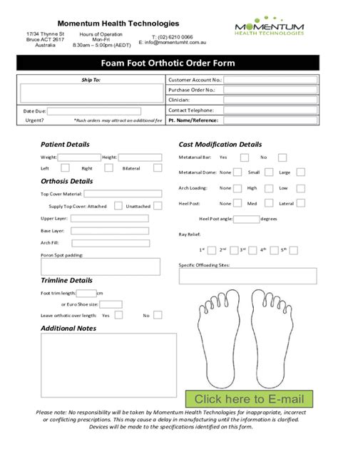 Footmaxx Orthotics Order Form
