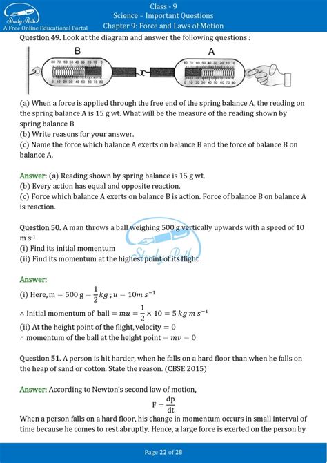 force and laws of motion class 9 questions with answers pw