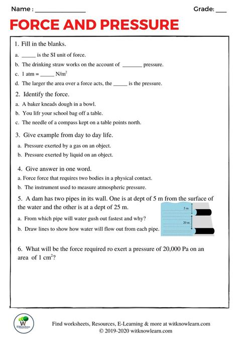 force and pressure class 8 worksheets with answers pdf ncert