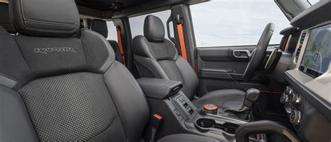 Interior view of a Ford Bronco showcasing its modern dashboard and comfortable seating