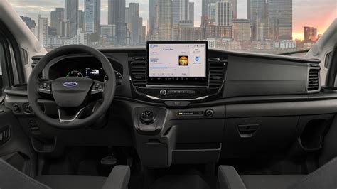 Interior dashboard of a Ford E-Transit EV showcasing the infotainment system