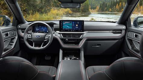 Dashboard of the Ford Explorer ST interior showcasing the large touchscreen and digital instrument cluster